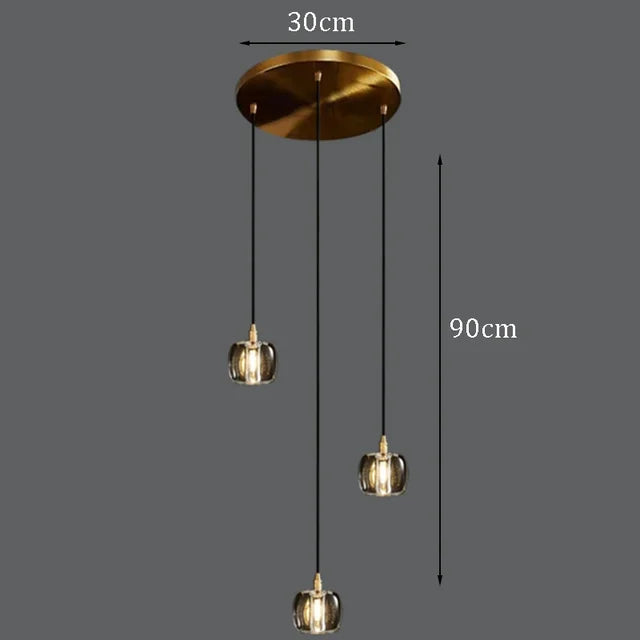 Luxury Copper & Crystal Stair Pendant | Postmodern Duplex/Villa Light | Simple, Elegant Atmosphere | Rotatable