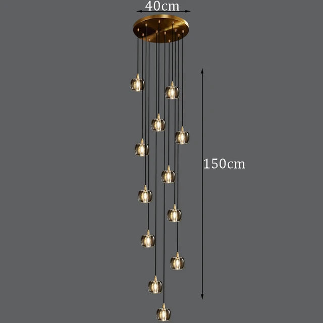 Luxury Copper & Crystal Stair Pendant | Postmodern Duplex/Villa Light | Simple, Elegant Atmosphere | Rotatable