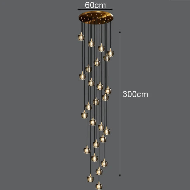 Luxury Copper & Crystal Stair Pendant | Postmodern Duplex/Villa Light | Simple, Elegant Atmosphere | Rotatable