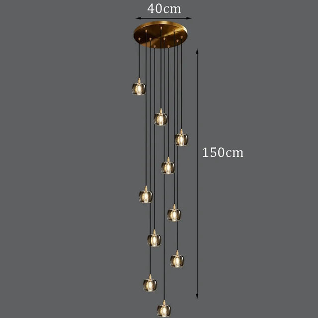 Luxury Copper & Crystal Stair Pendant | Postmodern Duplex/Villa Light | Simple, Elegant Atmosphere | Rotatable