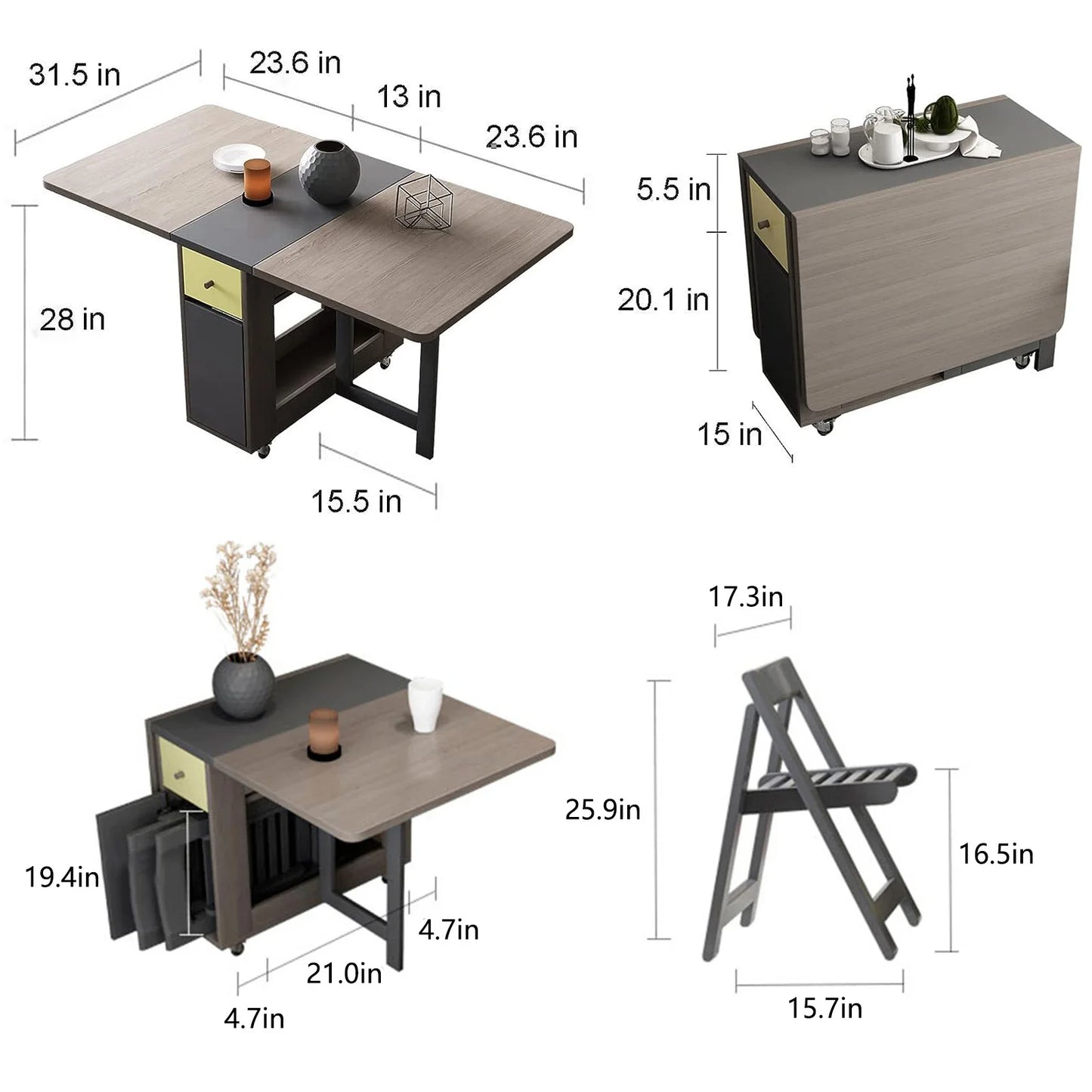 Fashion Folding Dining Table Furniture Multifunctional Rectangle Foldable Dining Table Folding Chairs