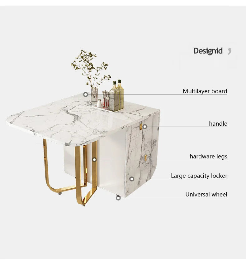 Movable Folding Dining Table with Storage Rack and 2 Drawers Extendable Versatile Kitchen Table and Metal Folding Dining Chairs