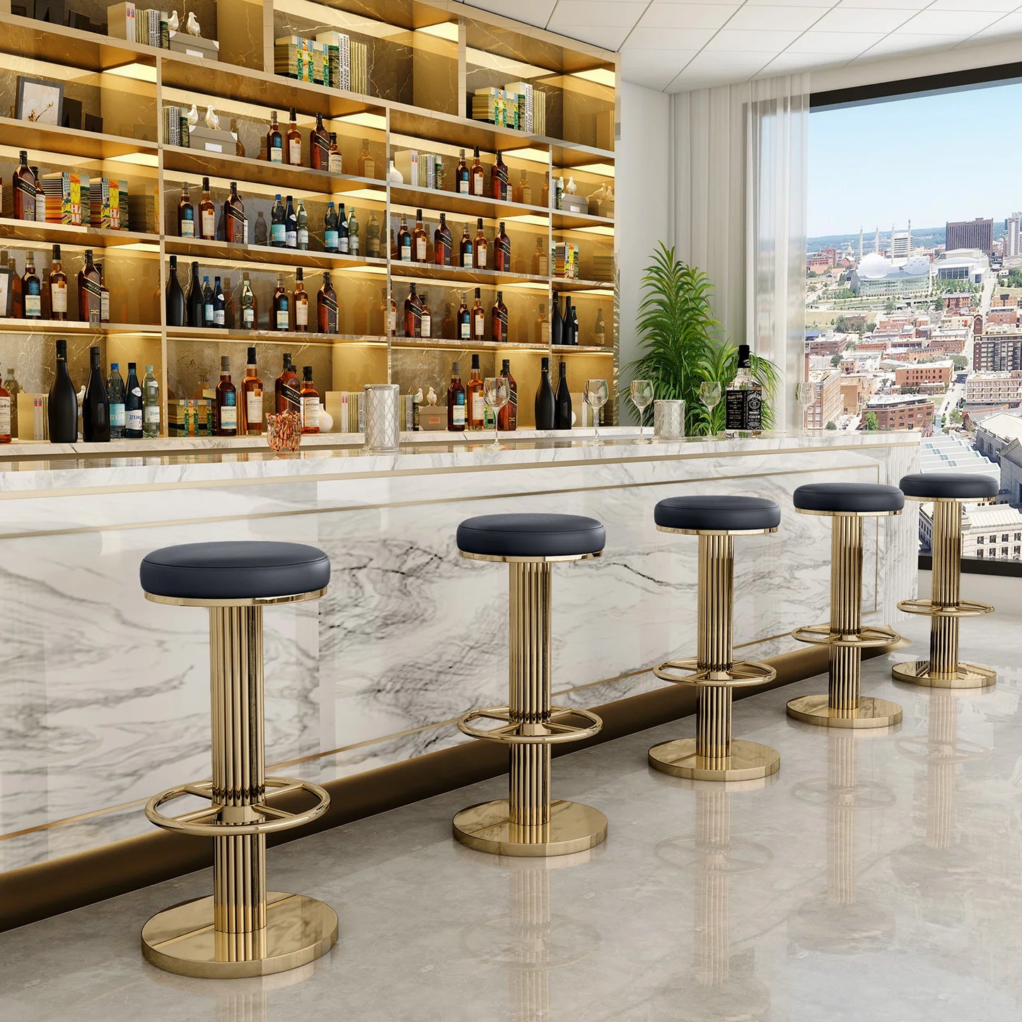 Gold Bar Stools Casablanca Black Seat