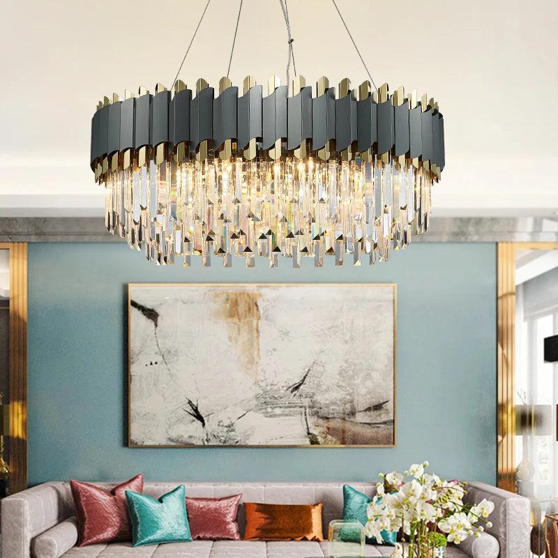 Creative Led Drum Gold/Black Crystal Hanging Lighting For Living Room, Dining Room - Creating Coziness