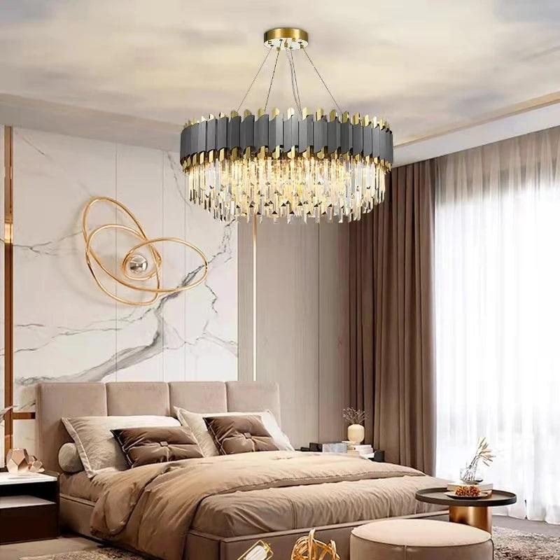 Creative Led Drum Gold/Black Crystal Hanging Lighting For Living Room, Dining Room - Creating Coziness