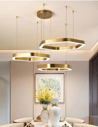 Hexagonal Gold Chandelier - Creating Coziness