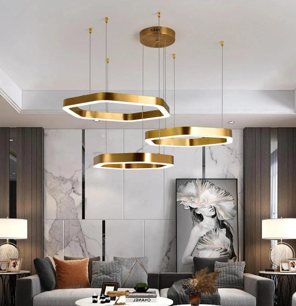 Hexagonal Gold Chandelier - Creating Coziness