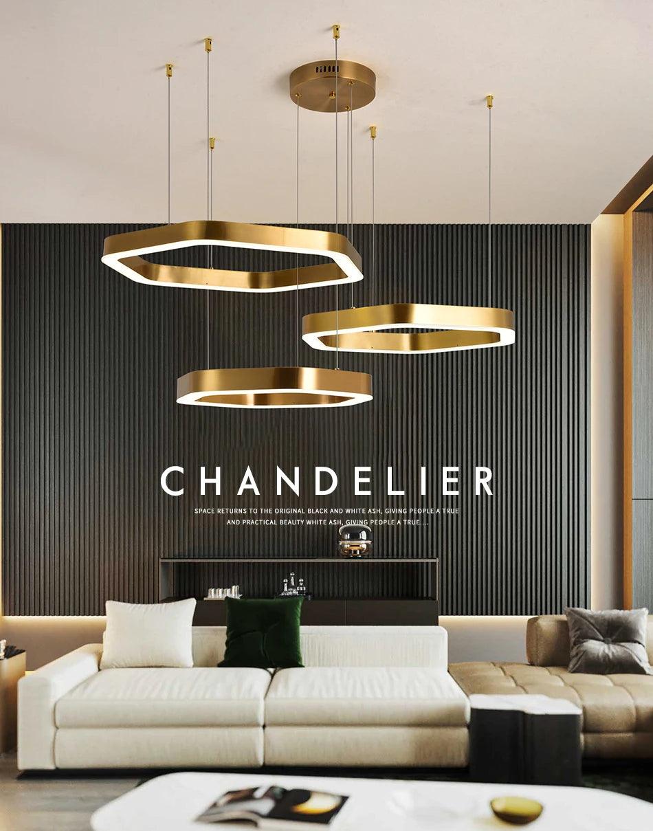 Hexagonal Gold Chandelier - Creating Coziness