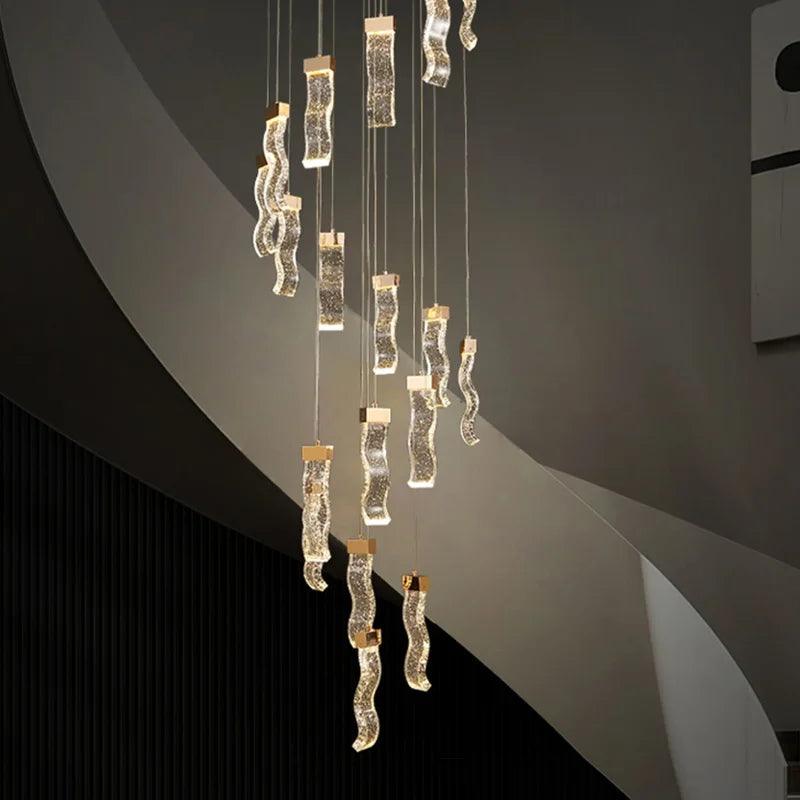 Hot Wave Crystal Staircase Chandelier Creative Design - Creating Coziness