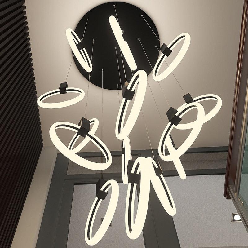 Emmi - Staircase Chandelier with LED Rings - Creating Coziness