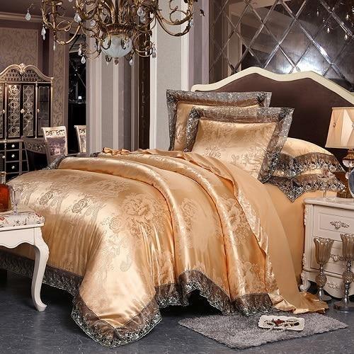 Fateena Silver Brown Luxury Satin Cotton Lace Duvet Cover Set - Creating Coziness