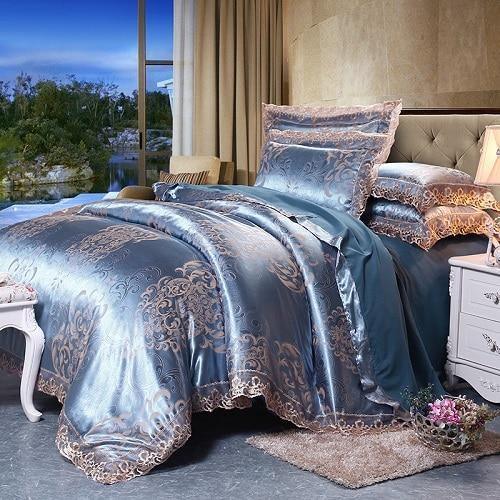 Fateena Silver Brown Luxury Satin Cotton Lace Duvet Cover Set - Creating Coziness