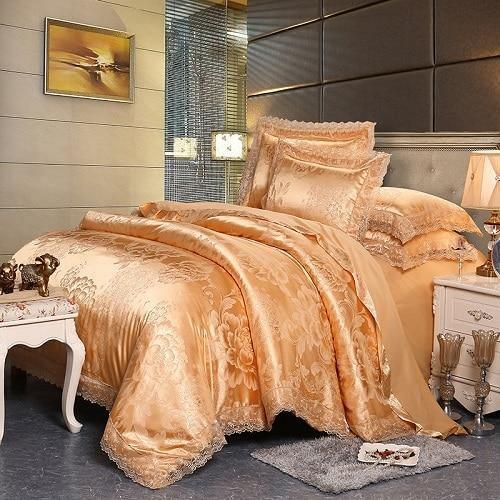 Fateena Silver Brown Luxury Satin Cotton Lace Duvet Cover Set - Creating Coziness