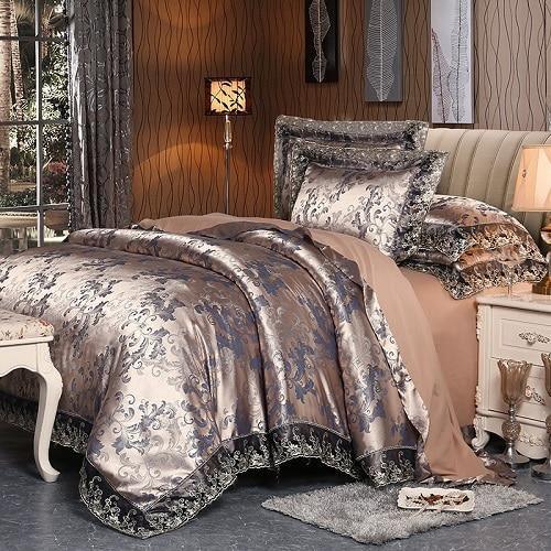 Fateena Silver Brown Luxury Satin Cotton Lace Duvet Cover Set - Creating Coziness