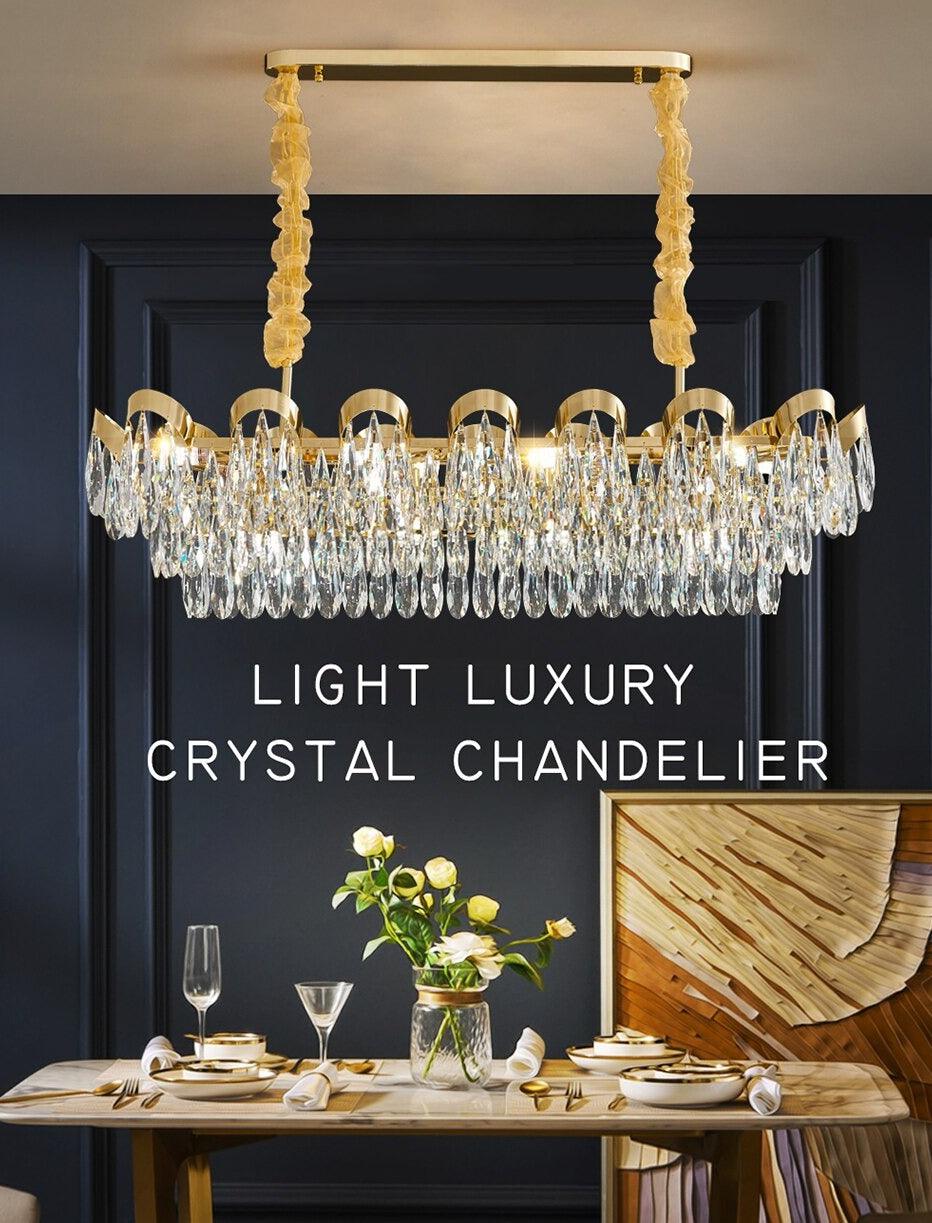 Rectangle Gold Crystal Chandelier - Creating Coziness