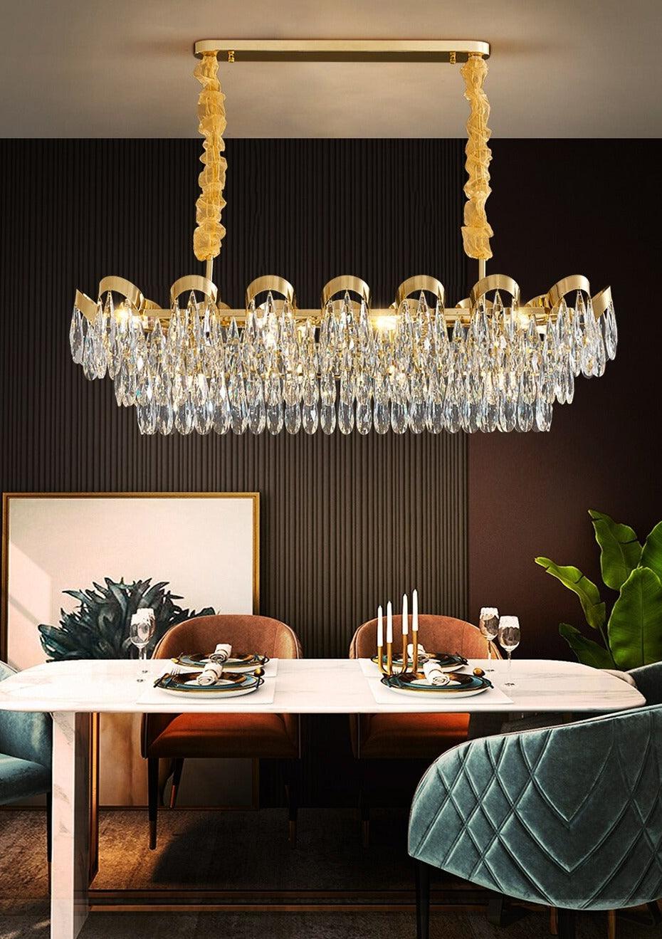 Rectangle Gold Crystal Chandelier - Creating Coziness