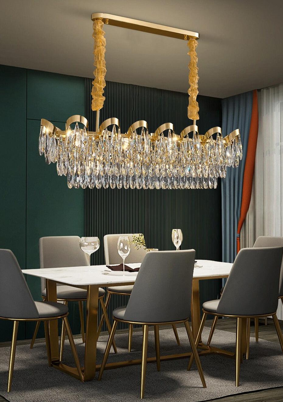 Rectangle Gold Crystal Chandelier - Creating Coziness