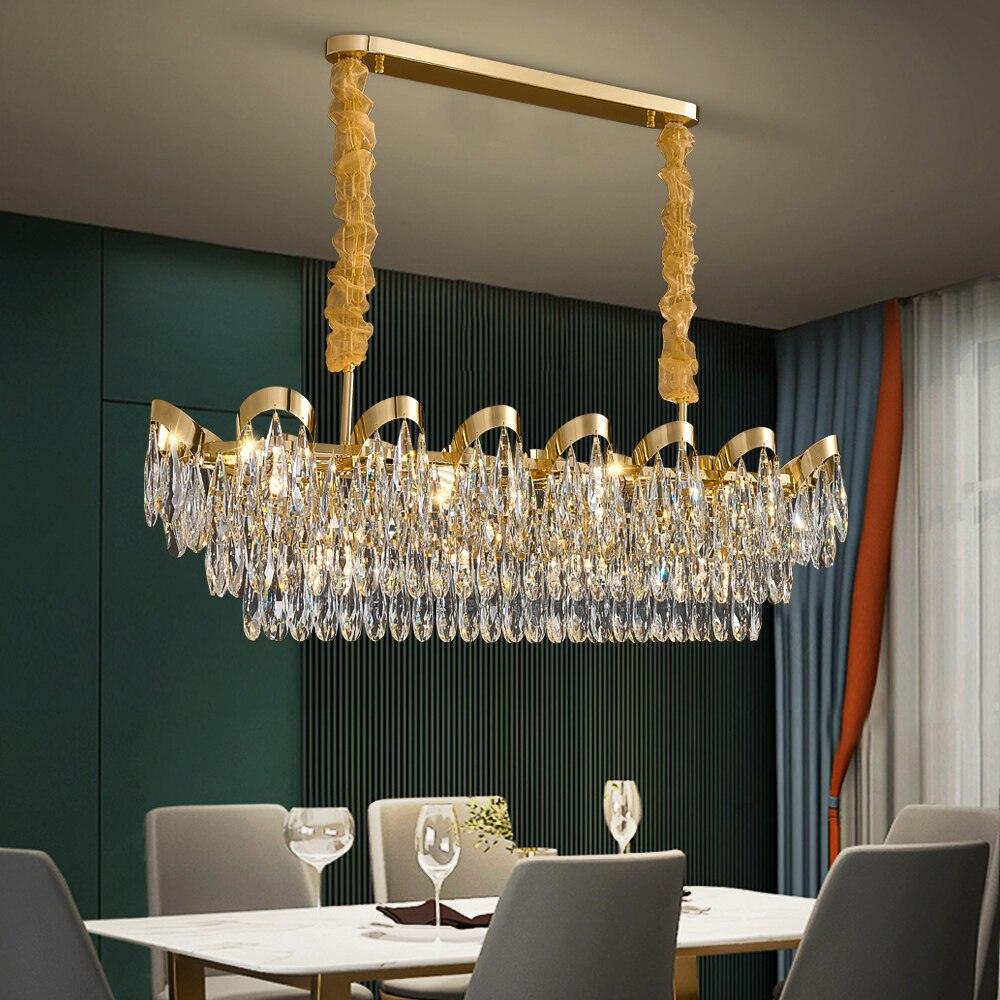 Rectangle Gold Crystal Chandelier - Creating Coziness