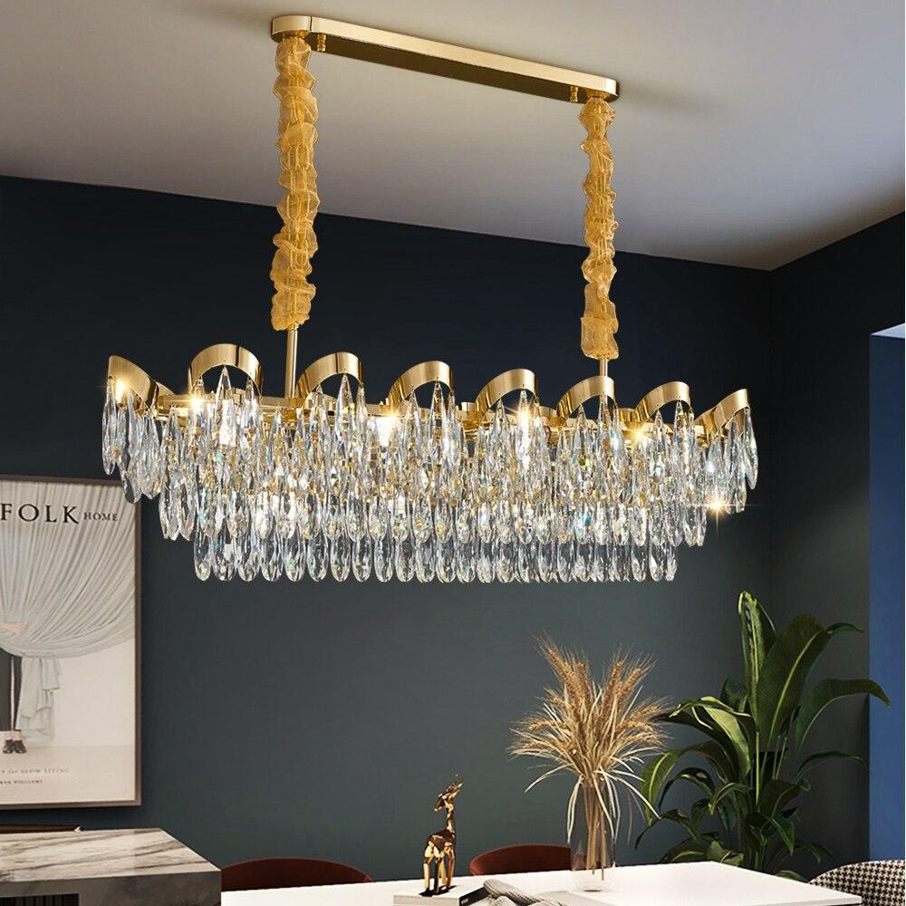 Rectangle Gold Crystal Chandelier - Creating Coziness