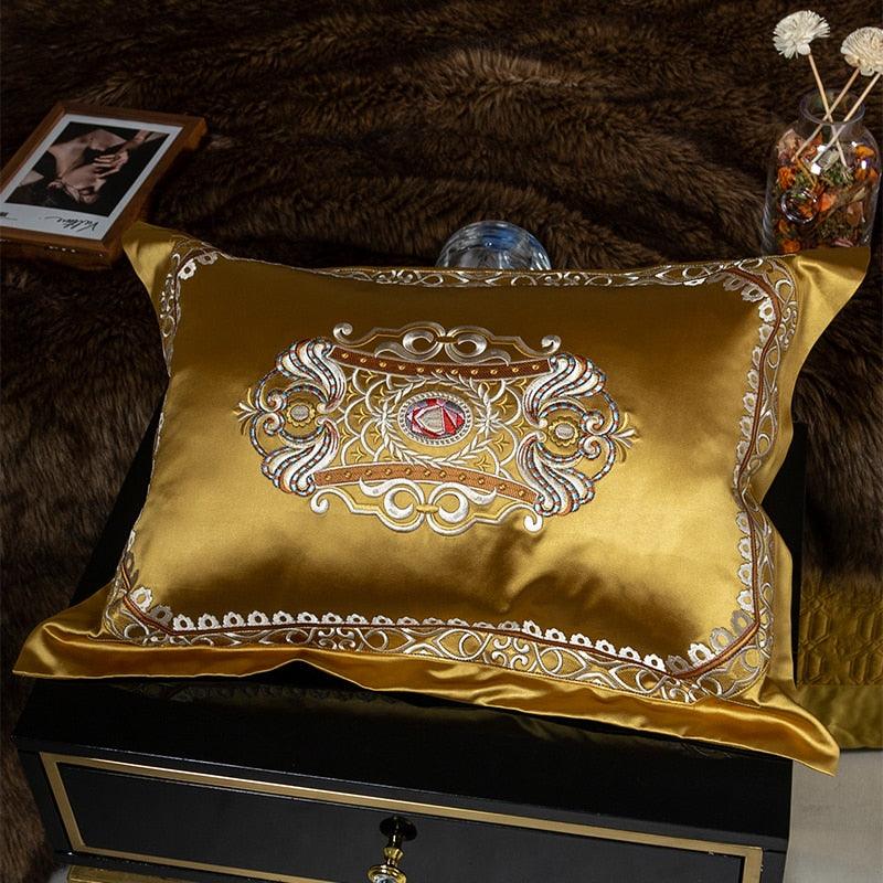 Skyler Opulent Embroidered Satin Duvet Cover Set - Creating Coziness