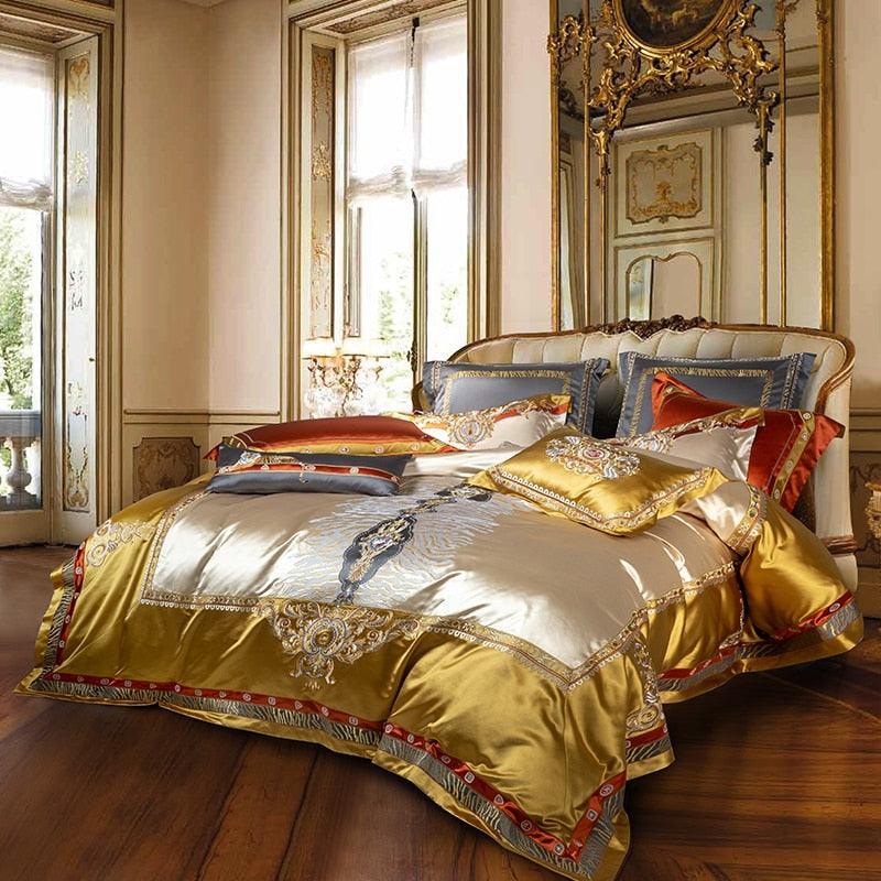 Skyler Opulent Embroidered Satin Duvet Cover Set - Creating Coziness