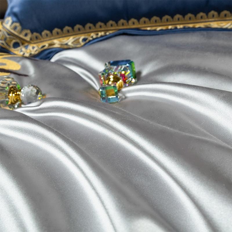 Skyler Opulent Embroidered Satin Duvet Cover Set - Creating Coziness