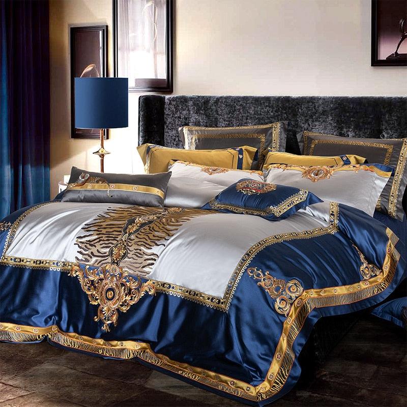 Skyler Opulent Embroidered Satin Duvet Cover Set - Creating Coziness