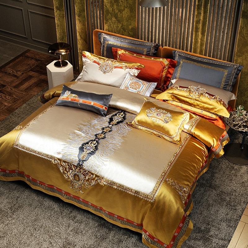 Skyler Opulent Embroidered Satin Duvet Cover Set - Creating Coziness